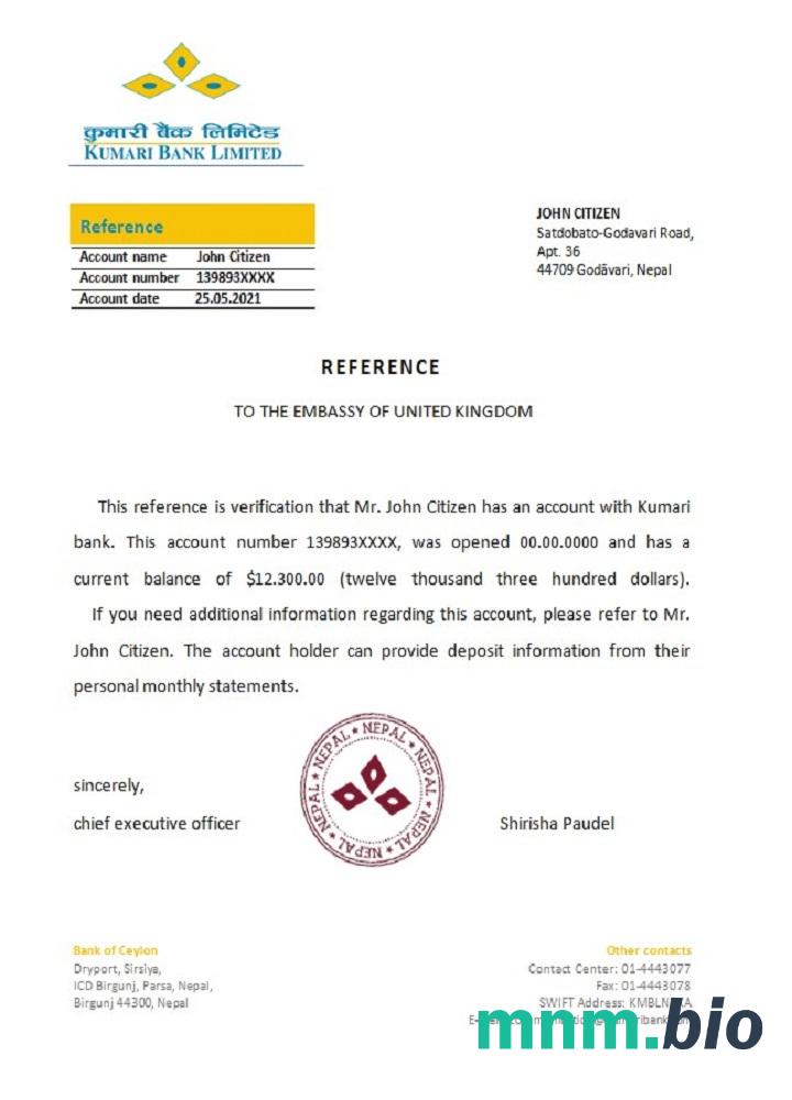 Przykład odniesienia Nepal Kumari bank w formatach Word i PDF